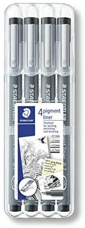 STAEDTLER pigment liner juodas 4ST Box