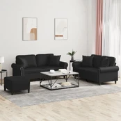 Sofa Sofos komplektas su pagalvėmis, 3 dalių, juodas, dirbtinė oda kaina