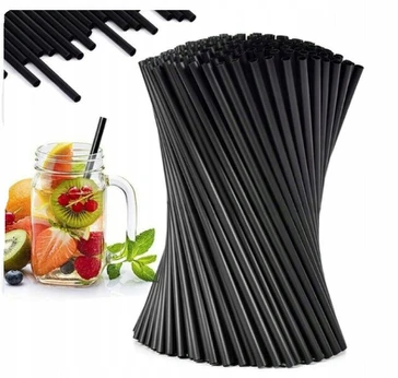 Juodos plastikinės gėrimo šiaudeliai, 500 vnt., 22 cm