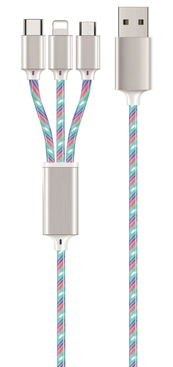 USB kabelis 2GO USB-A - USB-C + microUSB + Žaibas 1,5 m Baltas (797316)
