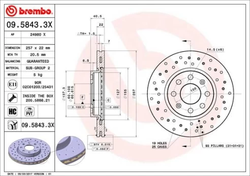 Stabdžių diskas BREMBO 09.5843.3X