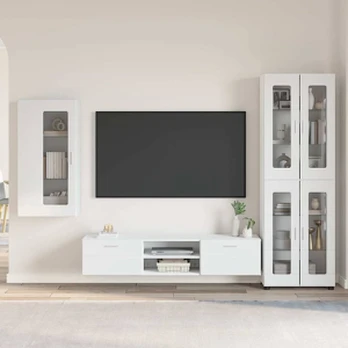 TV spintelių komplektas su stalčių Balta Apdirbta mediena