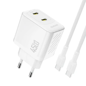 Įkroviklis Dudao A28PC GaN 45W 2xUSB-C + USB-C to USB-C cable 1.0m baltas