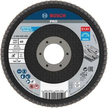 Žiedlapinis šlifavimo diskas BOSCH, D 115 mm, K 40, kampinis, 1 vnt.