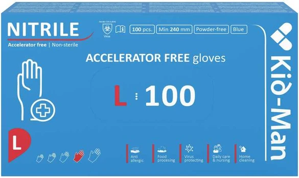Nitrilinės pirštinės Kid-Man Accelarator-free N100, dydis L