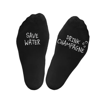 Moteriškos kojinės su spauda ant padų „Save water.Drink champagne“