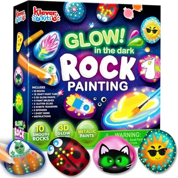 Art & Fun Rinkinys tapybai ant akmenų vaikams, švytintis tamsoje