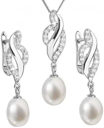 Evolution Group Luxury sidabrinis rinkinys su tikrais perlais Pavon 29021.1