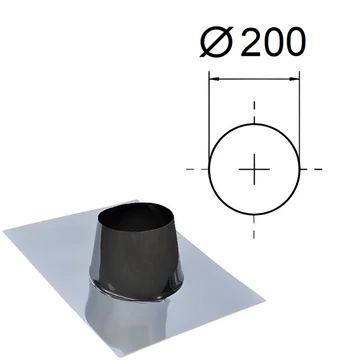 Išėjimas per stogą. D-200 mm. Nuolydžio kampas 5° - 20°.