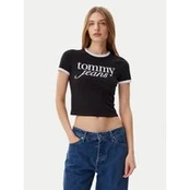 Tommy Jeans Marškinėliai Script Ringer DW0DW20631 Juoda Slim Fit