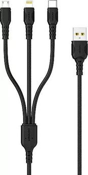 USB cable Denmen USB-A - USB-C + microUSB + Lightning 1 m Black (29360)
