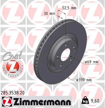 Stabdžių diskas ZIMMERMANN 285.3538.20