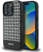 DKNY PU Leather Repeat Pattern Bottom Stripe MagSafe Case for iPhone 16 Pro Max Juodas kaina