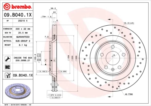Stabdžių diskas BREMBO 09.B040.1X