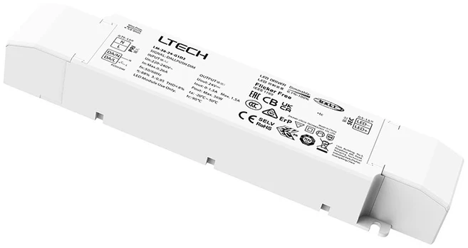 Ltech 36W 24VDC DALI-2 valdomas LED maitinimo šaltinis, Push dim