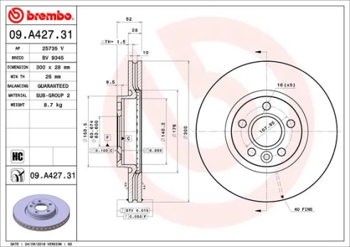 BREMBO 09.A427.31 Brake Disc