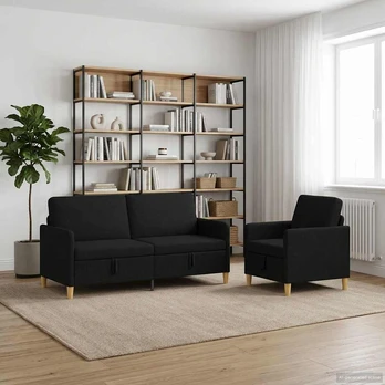 Sofa Sofos komplektas su saugojimu 2 pcs Juoda Poliesteris