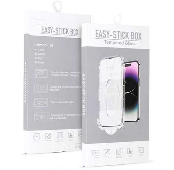 Topt Apsauginis stiklas Full Glue Easy-Stick Box skirtas Apple iPhone 15 Juodas
