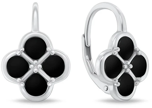 Brilio Silver Sidabrinis Dangle Earrings Juodas Clover EA1284WBC