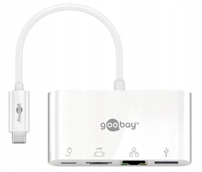 Goobay Usb-c Multi Adapter: Hdmi 4k, Gigabit Lan, Usb-a, Pd 60w, Baltas