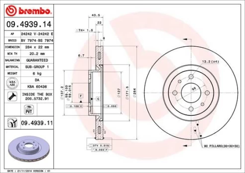 BREMBO 09.4939.11 Brake Disc
