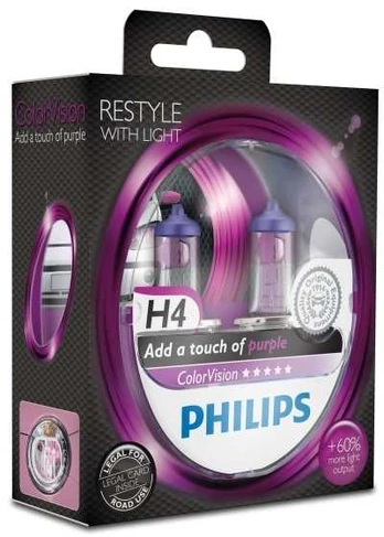 Philips h4 colorvision, lilla - 2-pak