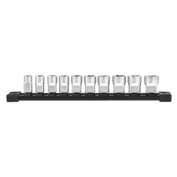 Sockets set 10 pcs, socket / drive: 3/8",, short, profile: Hexagonal, packaging: rail