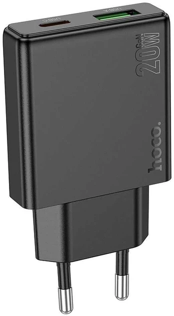 HOCO slim wall charger USB A + Type C PD QC3.0 3A 20W N38 juodas