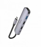 Adapteris Hoco HB27 Type-C Multi-Function Converter HDMI+USB3.0+USB2.0*2+PD pilkas