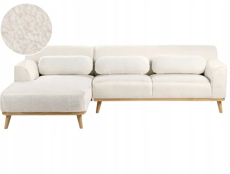Beliani 3 asmenų kampinė sofa SIMOS, bouclé audinys, balta, dešininė
