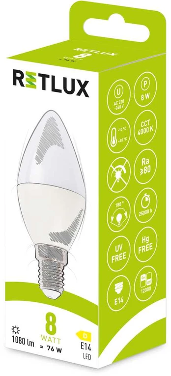 Retlux C37 E14 candle 8W CW D-RLL 630 C37 E14 candle 8W CW D