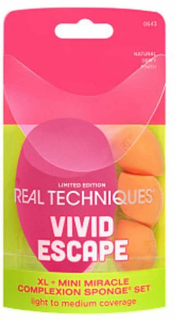 Real Techniques VIVID ESCAPE XL + MINI MIRACLE COMPLEXION SPONGE CASE 4 pcs