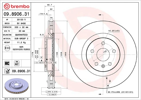 BREMBO 09.8906.31 Brake Disc