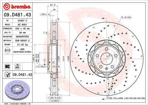 Stabdžių diskas BREMBO 09.D481.43