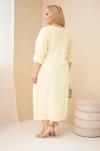 Moteriška Plus Size suknelė su V formos iškirpte, geltona