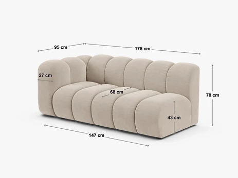 Right Modular Sofa, "Lupine", 3 Seats, 175x95x70, Light Grey
