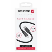 Swissten minkštas silikoninis duomenų kabelis USB / USB-C / 1,5 m / 60 W kaina