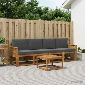 Lauko sofos komplektas su pagalve 5 pcs Natūralus ir antracitas