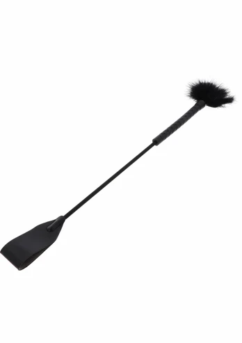 Crop Whip & Feather Tickler Dual-Sided PU Leather Black 38cm