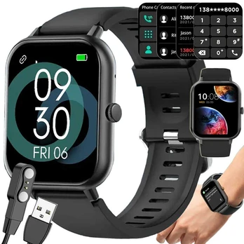 Išmanusis laikrodis moterims, vyrams, guminis dirželis, sportui, „Bluetooth“ skambučiams