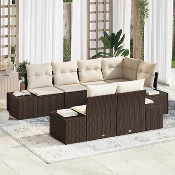 7 dalių sodo sofa su pagalvėmis ruda poliratanas