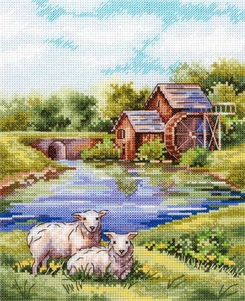 MP Studia Kryželiu siuvinėjimo rinkinys „Senas malūnas“, 20×16 cm