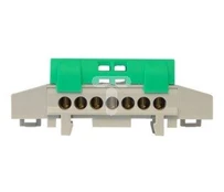 Žalias 7 pol. gnybtų blokas Din Th35 7x16 mm²