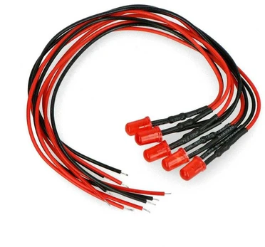 5mm 12V LED su rezistoriumi ir laidu - raudona