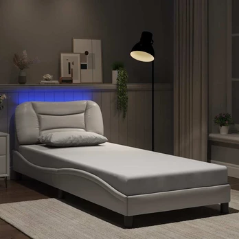 Lovos rėmas su LED, baltos spalvos, 80x200cm, dirbtinė oda