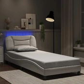 Lovos rėmas su LED, baltos spalvos, 80x200cm, dirbtinė oda kaina