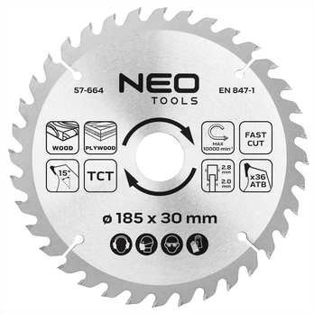 Neo Tools Diskinio pjovimo diskas, Widia, 185 x 30 mm, 36 dantukai