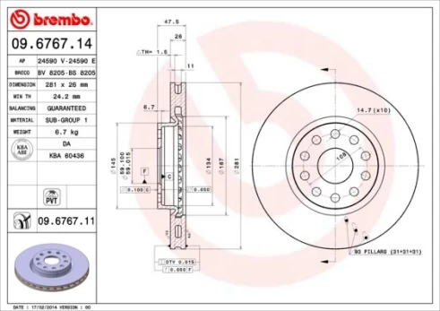 Stabdžių diskas BREMBO 09.6767.11