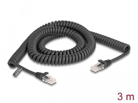 DELOCK RJ45 Spiralkabel Stecker zu Stecker Cat.5e 3m juodas