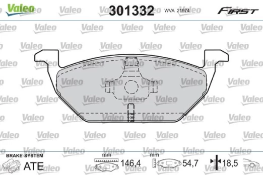 Stabdžių trinkelių rinkinys, diskinis stabdys VALEO 301332